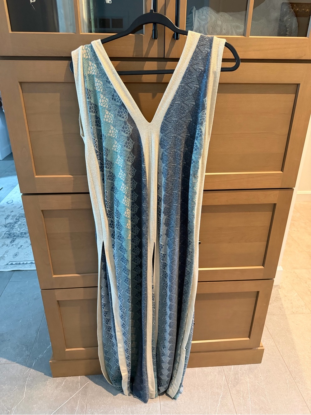 Sleeveless V-Neck Maxi Dress with Blue Stripe Pattern from Corsica